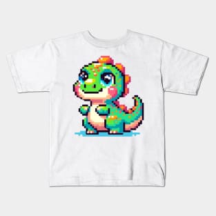 Cute Dinosaur Pixel Art Kids T-Shirt